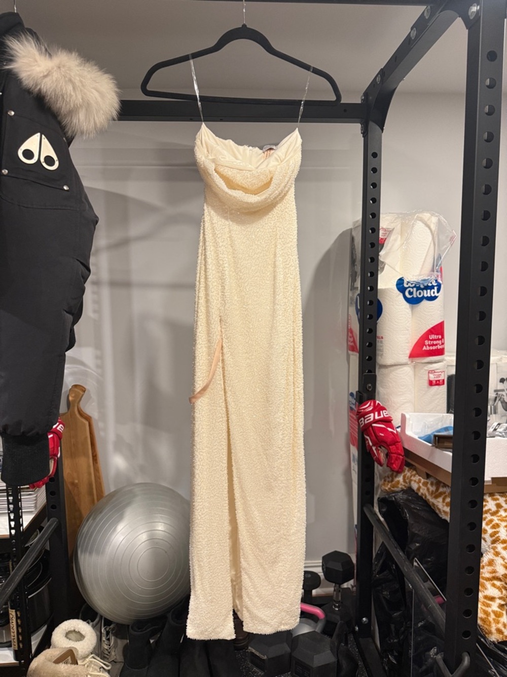 Oh Polly Strapless Cream Cowl-Neck Maxi Dress